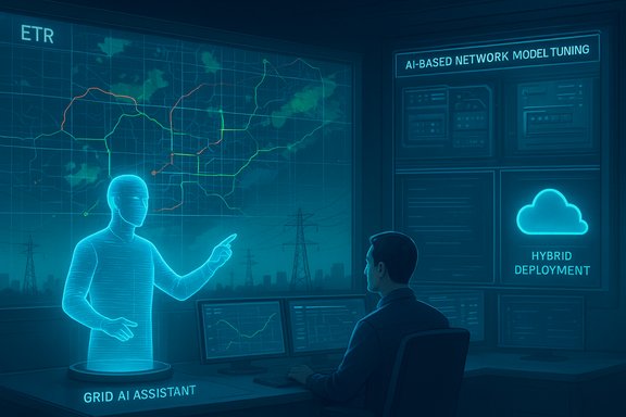 A holographic AI assistant guides a technician in a high-tech network-tuning command center.