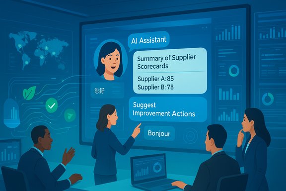 Team analyzes supplier scorecards on an AI-assisted dashboard.