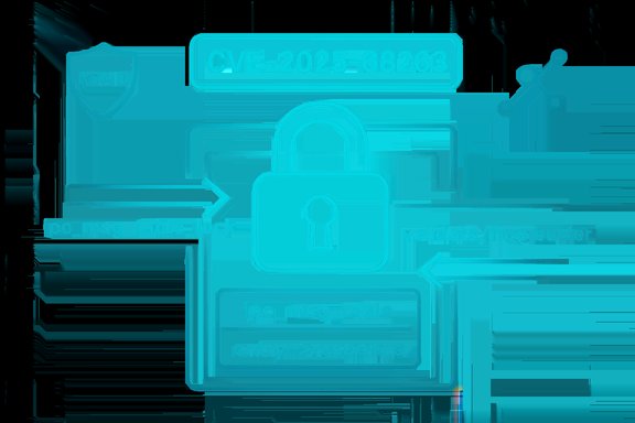 Blue-green security diagram featuring a central lock and the CVE-2025-68263 label.