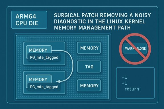 Surgical patch removing a noisy diagnostic in the Linux kernel memory management path.