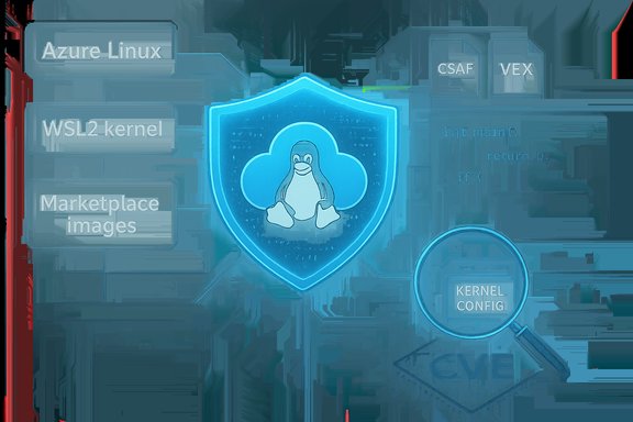 Glowing blue shield featuring the Linux penguin in a cloud, with kernel and security icons.