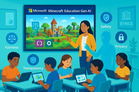 A classroom using Minecraft Education Gen AI to teach ethics, safety, privacy, and transparency.