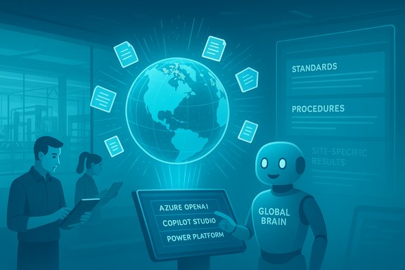 Global Brain robot demonstrates an Azure OpenAI-powered AI platform to coworkers.