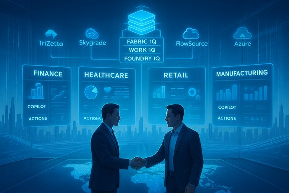 Two businessmen shake hands as futuristic data panels glow behind them.