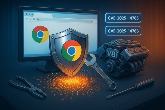 Chrome security shield and tools guard a V8 engine against CVE-2025-14765 and CVE-2025-14766.