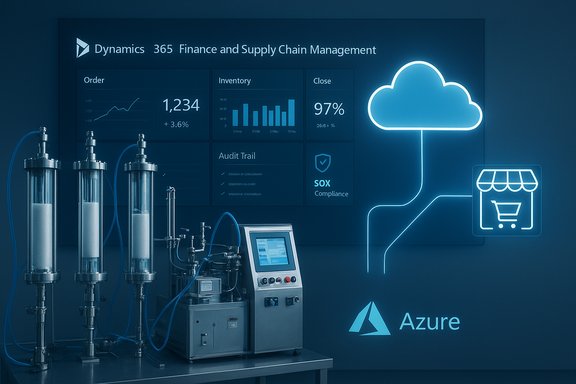 Industrial lab setup with cloud-enabled Azure and Dynamics 365 dashboard.