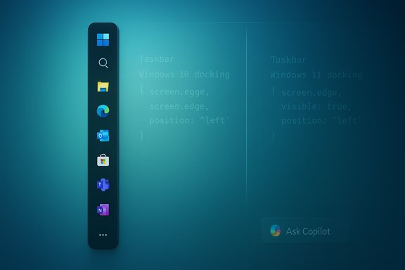 Vertical Windows-style taskbar with app icons on a teal gradient background.