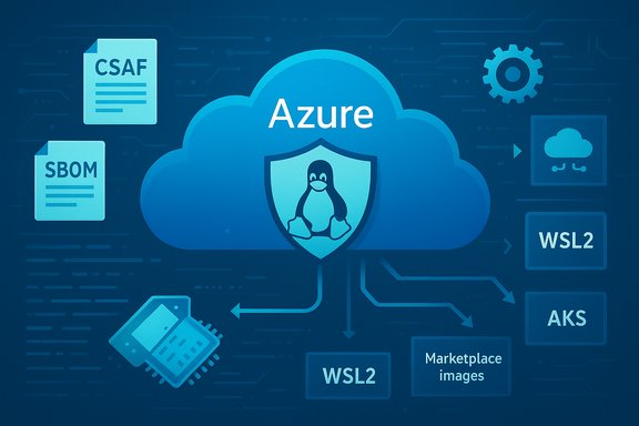 Azure cloud with a Linux penguin shield and tech icons.