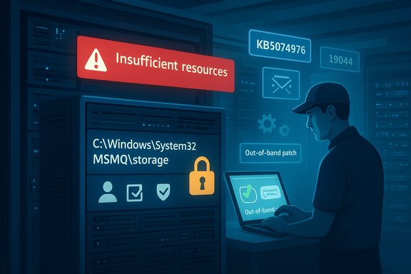 An IT technician confronts a red “Insufficient resources” warning in a data center.