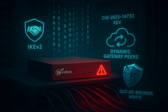 Red Wirebox security appliance on a server rack, illuminated by teal cybersecurity icons.