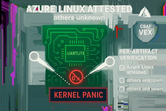 Futuristic poster of a circuit board with a kernel panic alert and Azure Linux Attested status.