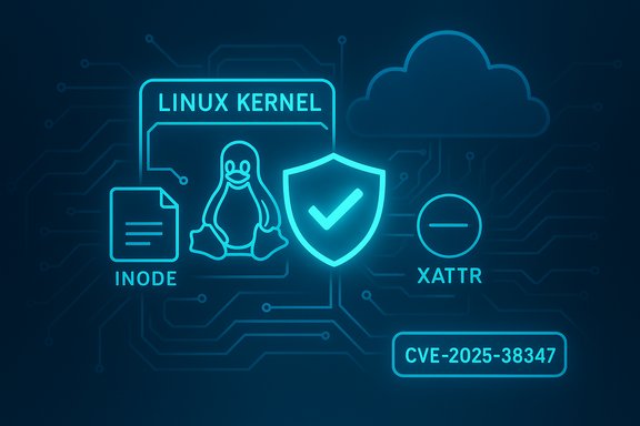 Neon circuit-art illustrating a Linux kernel vulnerability: CVE-2025-38347.