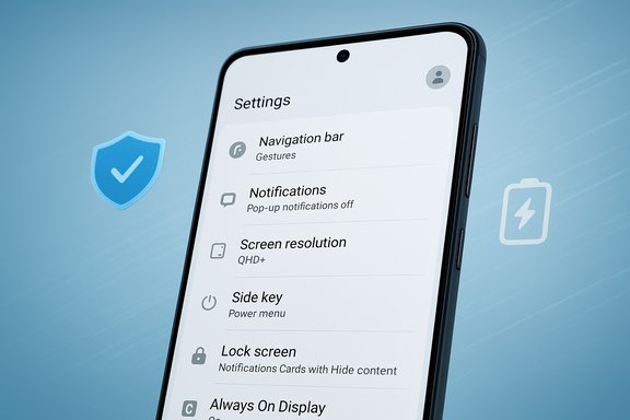 A smartphone screen shows a Settings page with options like Navigation bar and Notifications.