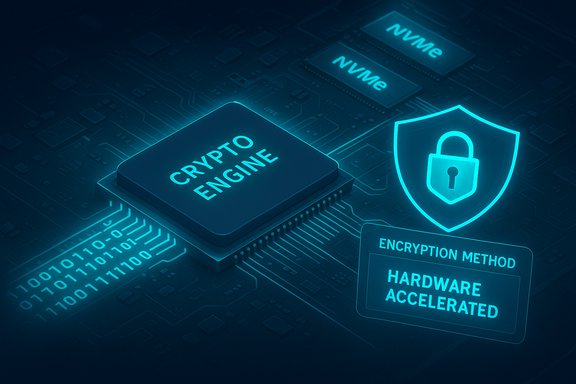 Crypto engine on a circuit board with a shield and hardware-accelerated encryption.