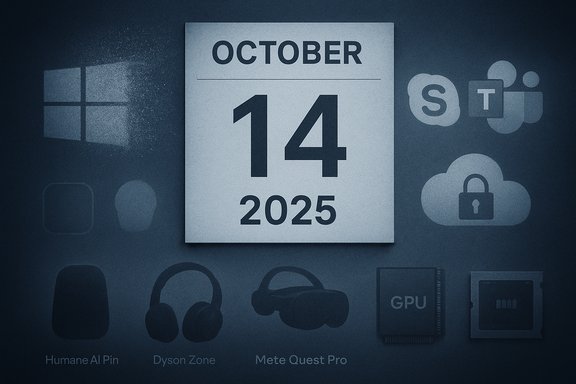 A calendar shows October 14, 2025, set against a backdrop of tech gadgets.