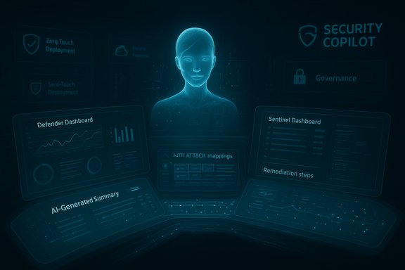 A holographic human figure amid blue cybersecurity dashboards and data visuals.