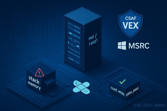 Blue-toned illustration of a server with md/raid1, stack-memory cube, and pool cube, CVE-2025-38445. Blue-toned illustration of a server with md/raid1, stack-memory cube, and pool cube, CVE-2025-38445.