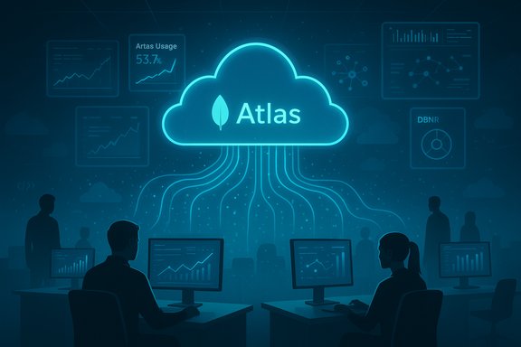Neon Atlas cloud hub linking dashboards and analysts across data streams.