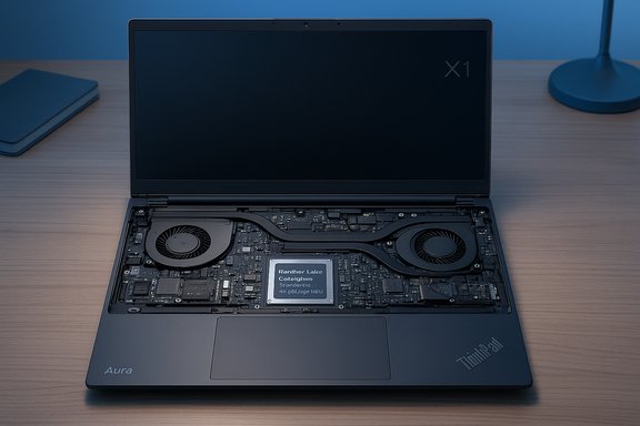 An open ThinkPad X1 laptop revealing the motherboard and dual cooling fans.