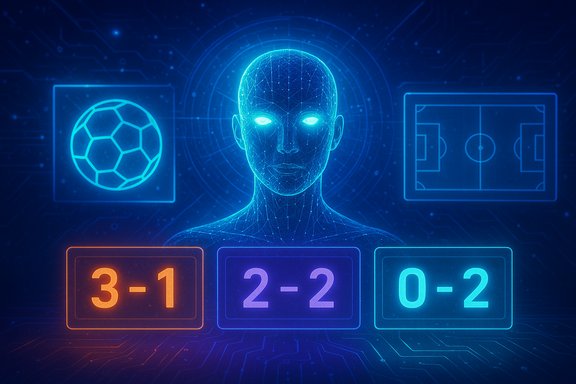 Neon blue digital avatar surrounded by sports analytics panels and icons.
