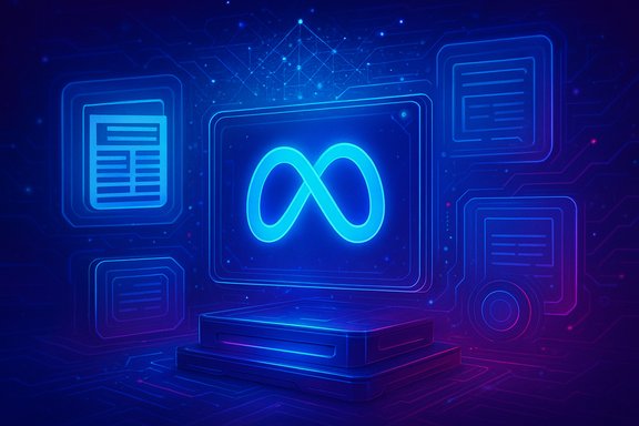 A glowing blue infinity symbol on a monitor, set against a neon circuit-board backdrop.