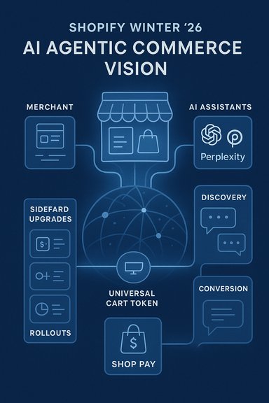 Shopify Winter ’26 AI vision poster depicting an AI-powered commerce ecosystem. Shopify Winter ’26 AI vision poster depicting an AI-powered commerce ecosystem.