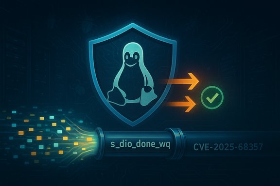Linux shield with Tux; patch for CVE-2025-68357 verified and approved.