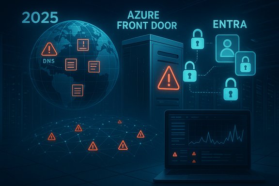 Cybersecurity visualization showing global DNS alerts, Azure Front Door, and server security.