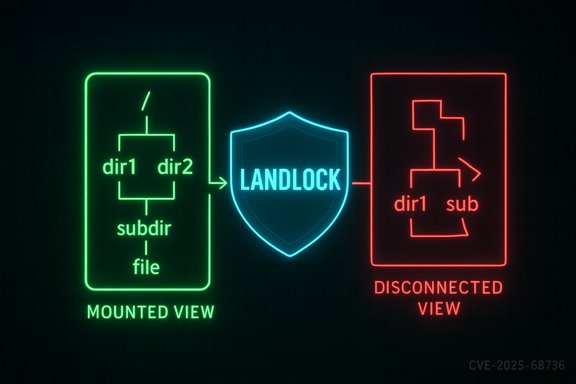 Neon diagram showing Landlock: mounted view on left, disconnected view on right.