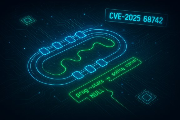 Neon circuit-board artwork showing an oval track with code text and CVE-2025-68742. Neon circuit-board artwork showing an oval track with code text and CVE-2025-68742.