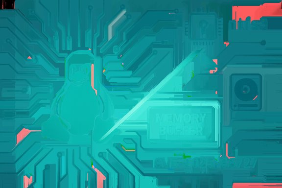 Teal circuit-board background featuring the Linux penguin and a memory buffer label.
