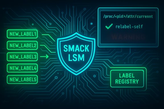 Neon circuit diagram showcasing SMACK LSM with labels and a label registry.