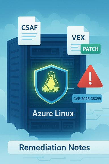 Azure Linux server showing remediation notes and security patch alerts with a CVE badge.