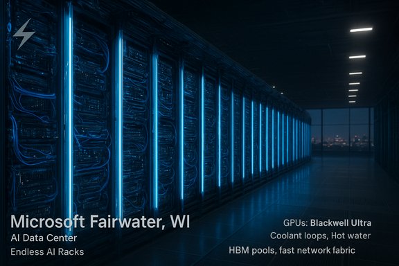 Blue-lit server racks line a dark, high-tech data center corridor. Blue-lit server racks line a dark, high-tech data center corridor.
