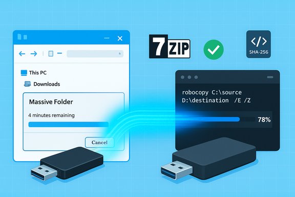 Massive folder transfer between drives using Robocopy, at 78% complete.