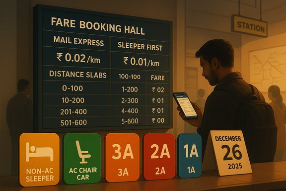 A man with a backpack checks his phone beside a fare booking hall display.