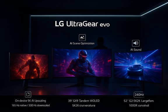 LG UltraGear evo: three curved gaming monitors with AI optimization and 240Hz.
