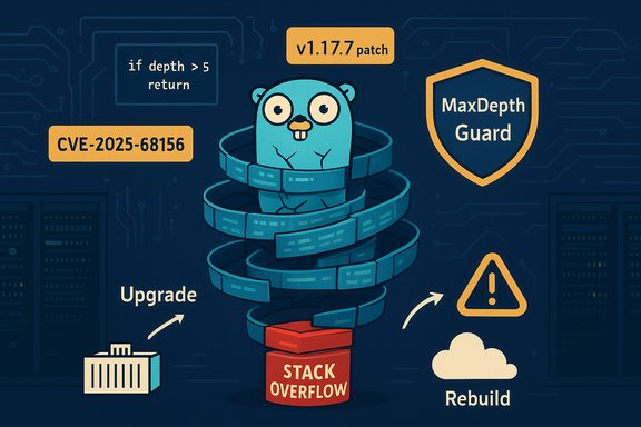 Cartoon penguin trapped in a spiraling code stack, under MaxDepth Guard with patch notes.