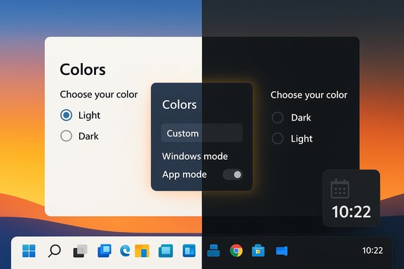Split-screen UI mockup showing light and dark color themes with a Colors panel.