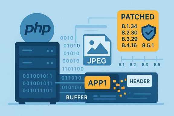 Server patches software components (PHP, JPEG, header) with versioned updates.