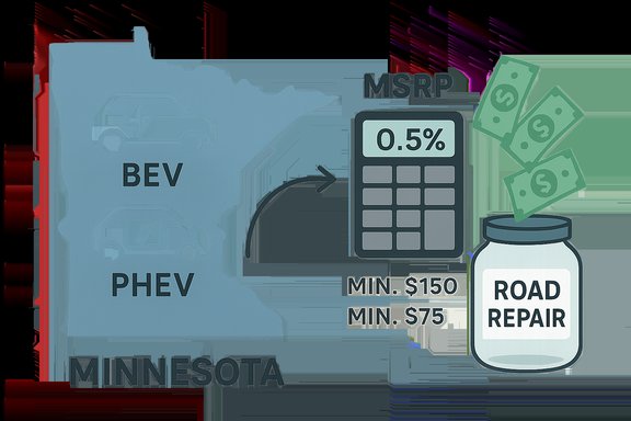 Minnesota BEV/PHEV incentives: 0.5% MSRP, min $150/$75, funding road repair.
