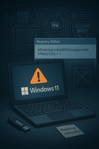 Windows 11 laptop with a registry tweak to bypass TPM/CPU checks.