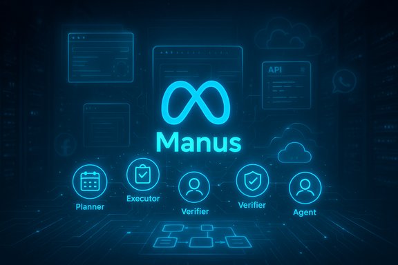 A futuristic blue holographic interface for Manus, showing Planner, Executor, Verifier, and Agent roles. A futuristic blue holographic interface for Manus, showing Planner, Executor, Verifier, and Agent roles.
