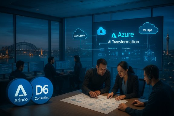 Consultants plan AI transformation using Azure OpenAI on a large screen.