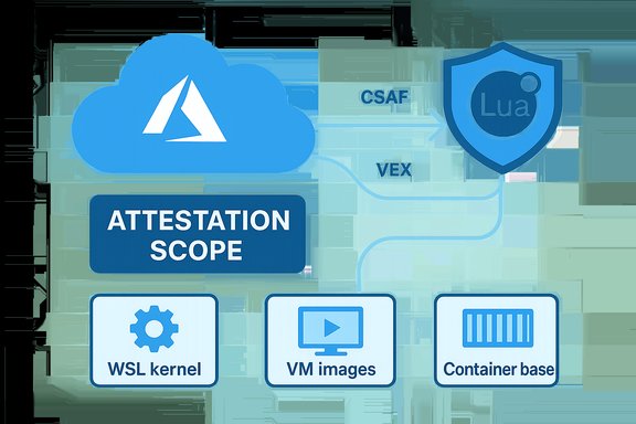 Cloud attestation scope diagram linking WSL kernel, VM images, and containers to a Lua shield.