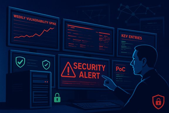A security analyst monitors multiple dashboards with a prominent Security Alert on screen.
