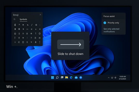 Windows 11 desktop showing a Slide to shut down prompt and a Focus Assist notification. Windows 11 desktop showing a Slide to shut down prompt and a Focus Assist notification.