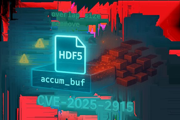 Illustration of an HDF5 CVE-2025-2915 memory-buffer overflow vulnerability.