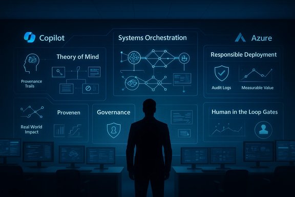 A silhouette stands before a blue holographic wall detailing systems orchestration and governance. A silhouette stands before a blue holographic wall detailing systems orchestration and governance.