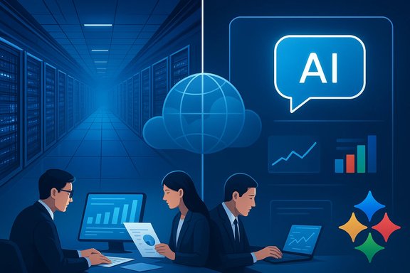 Analysts work in a data center, analyzing AI and cloud data.